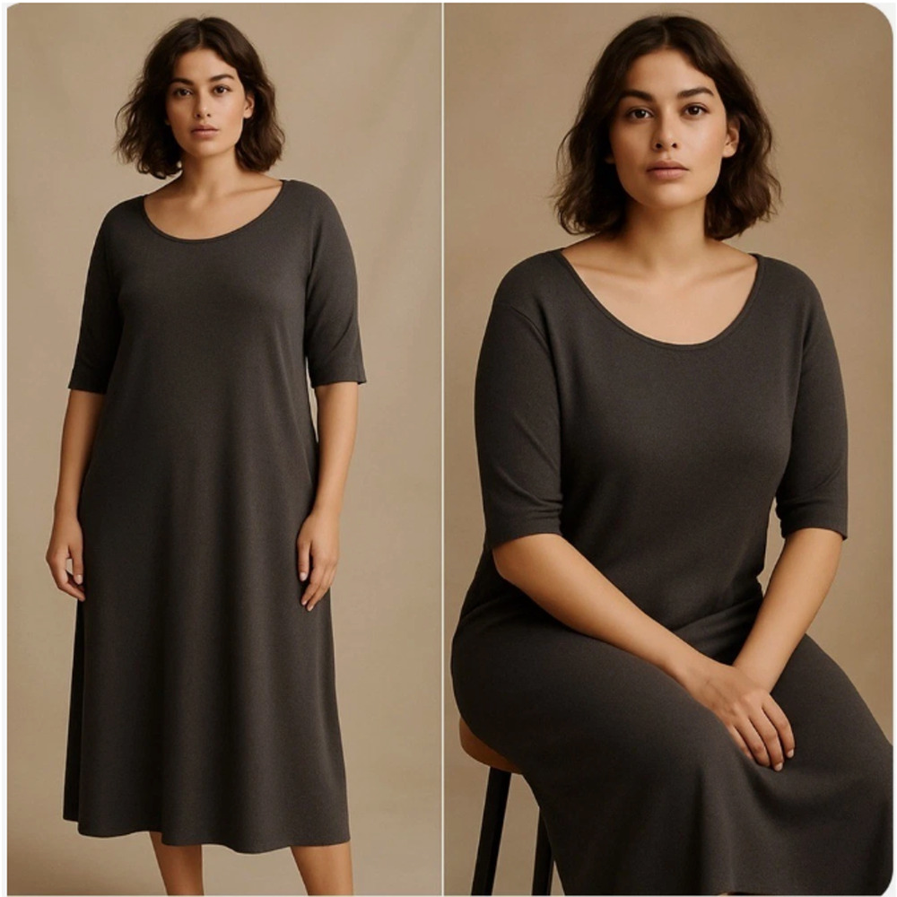Poetry Cotton Cashmere Midi Dress Charcoal Gray Size 8